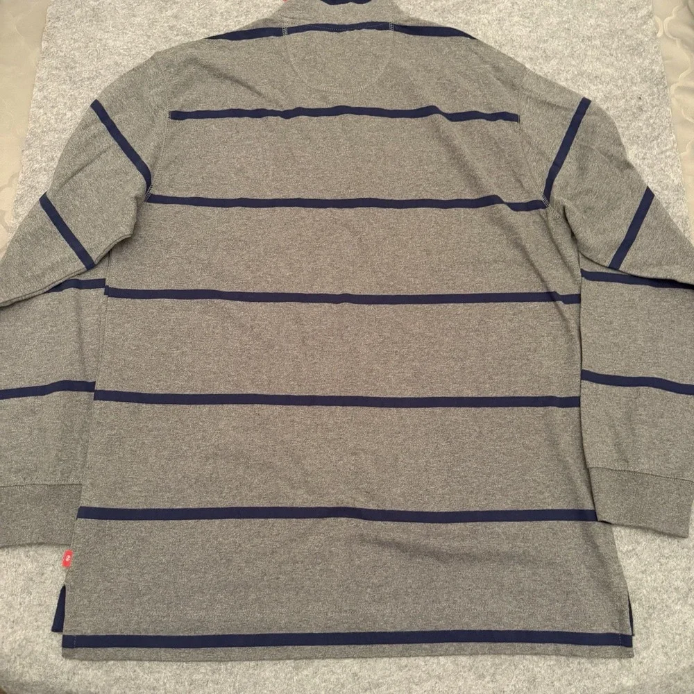 IZOD Men's 1/4 Zip Sweatshirt Cotton Pullover Gray With Blue Stripes Size XL NWT